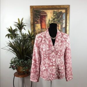 Joni B. Elegant Pink Floral Women's Blazer‎ 2 Flap Pocket 3 Buttons Collared